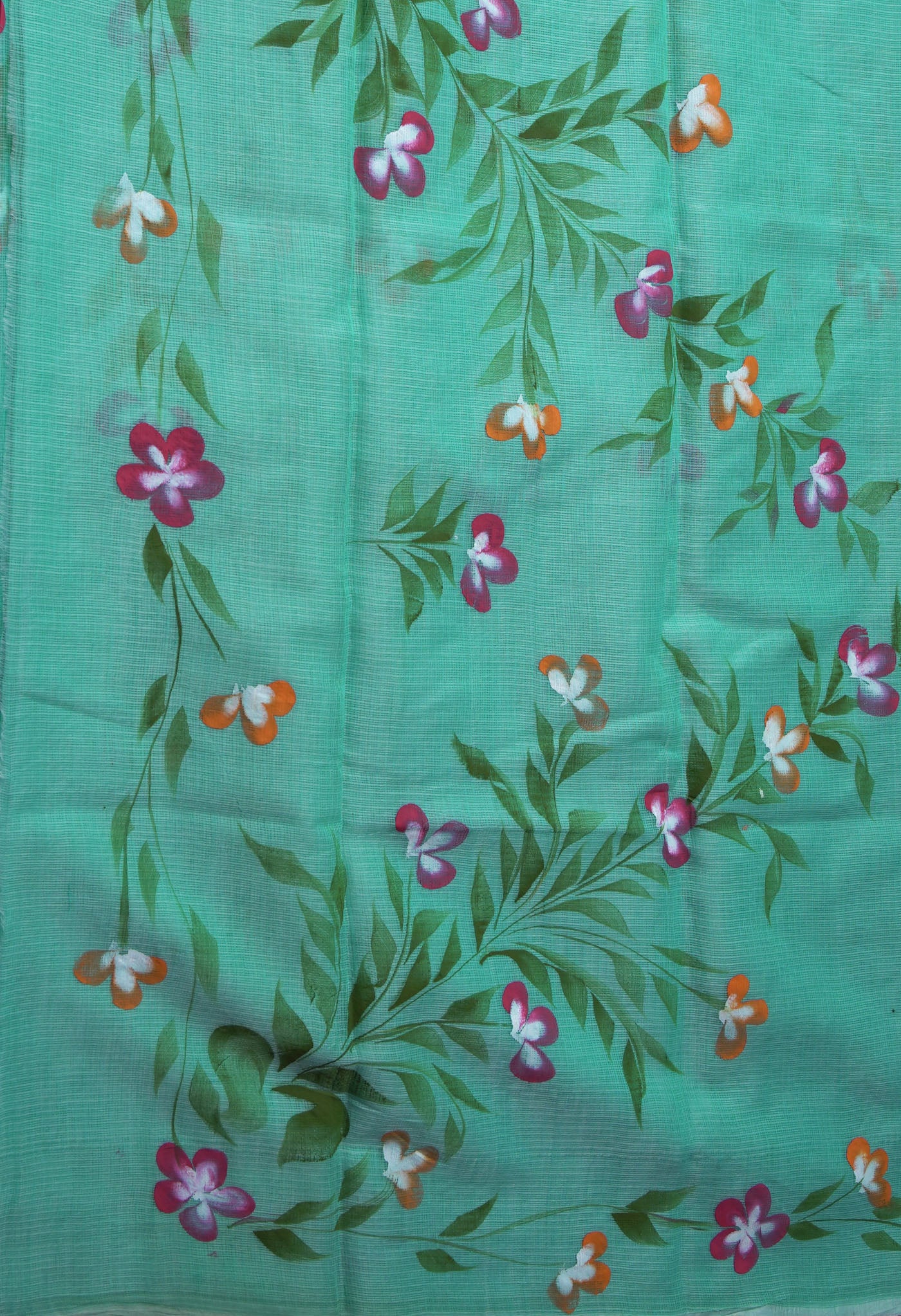 Turquoise Blue Pure Hand Painted Doria Kota Saree-UNM83082