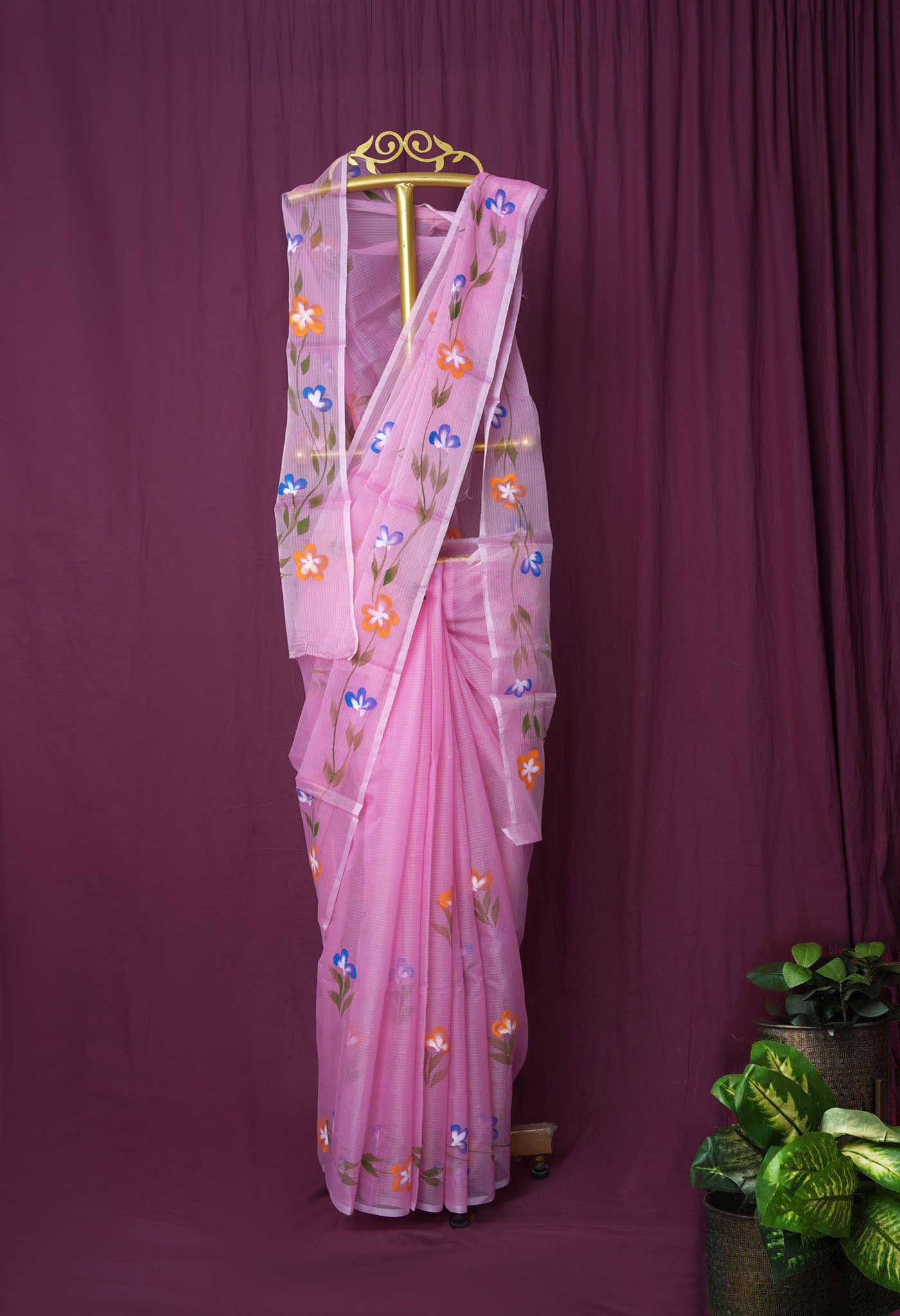 Pink Pure Hand Painted Doria Kota Saree-UNM83083