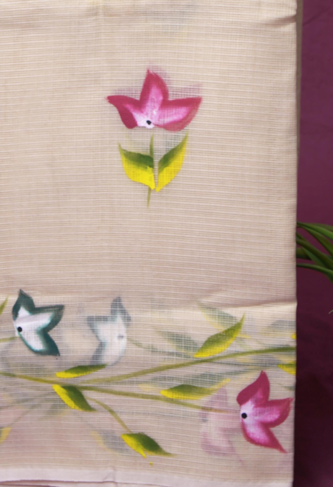Cream Pure Hand Painted Doria Kota Saree-UNM83089
