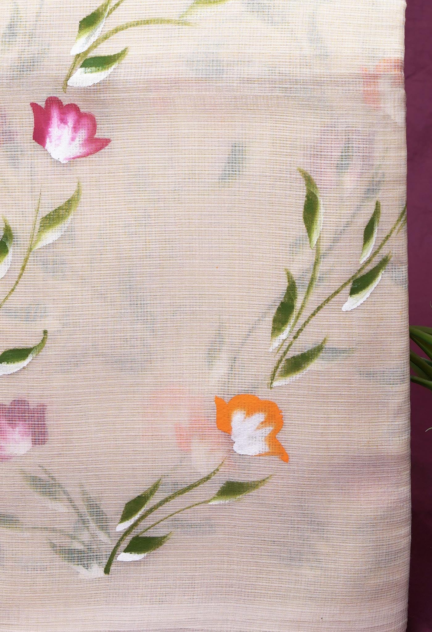 Cream Pure Hand Painted Doria Kota Saree-UNM83091