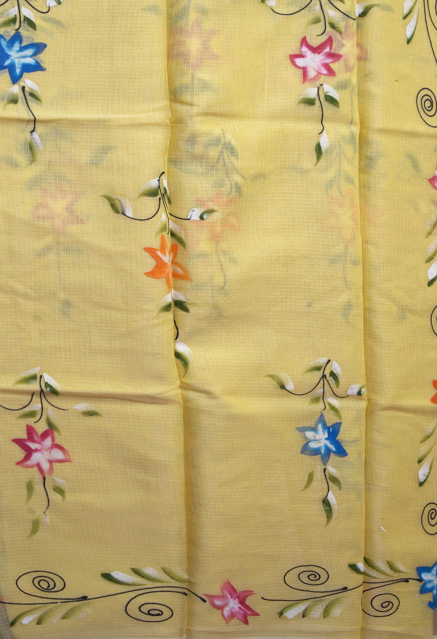 Yellow Pure Hand Painted Doria Kota Saree-UNM83097