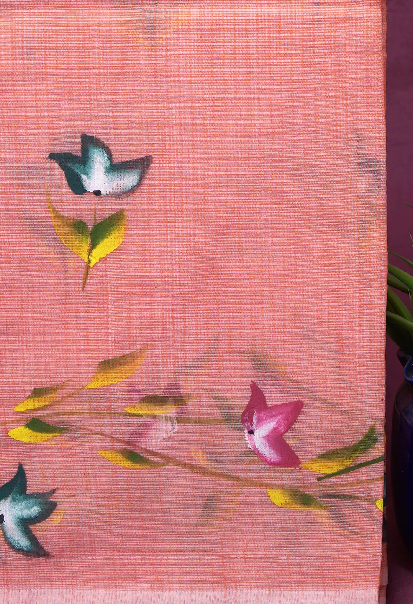 Orange Pure Hand Painted Doria Kota Saree-UNM83098