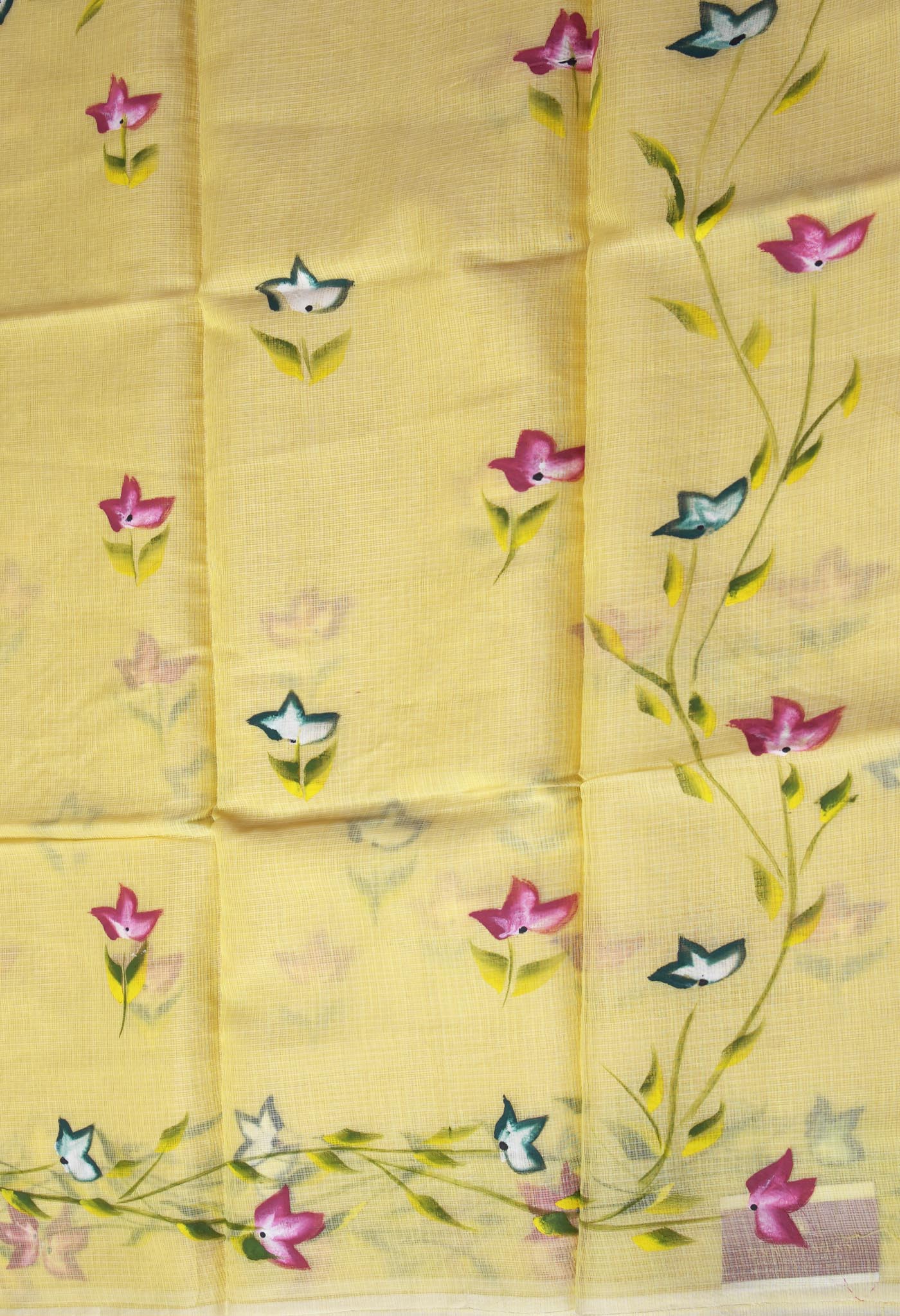 Yellow Pure Hand Painted Doria Kota Saree-UNM83100