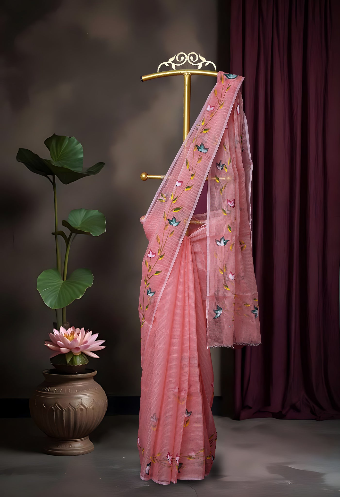 Orange Pure Hand Painted Doria Kota Saree-UNM83102