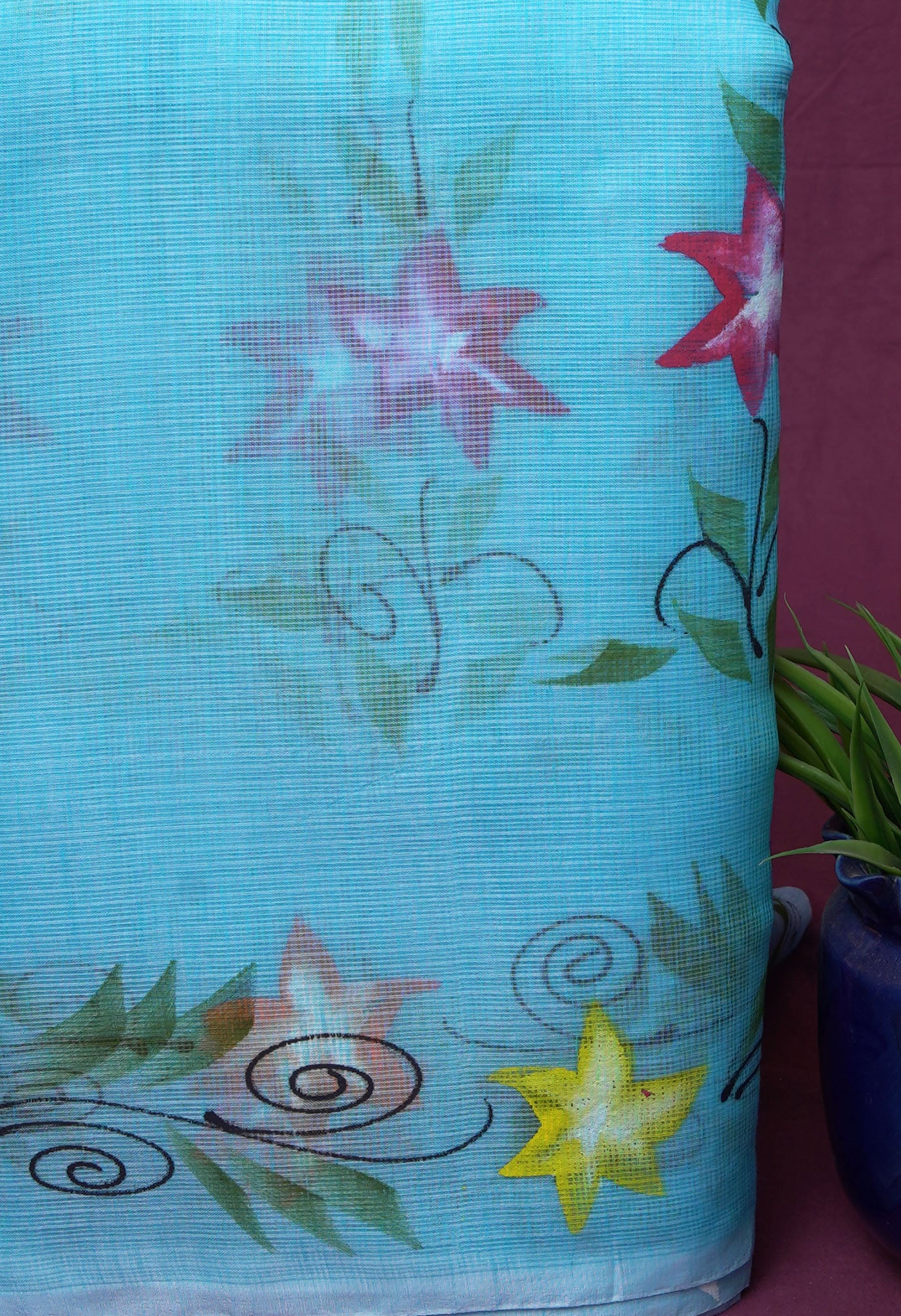 Blue Pure Hand Painted Doria Kota Saree-UNM83103