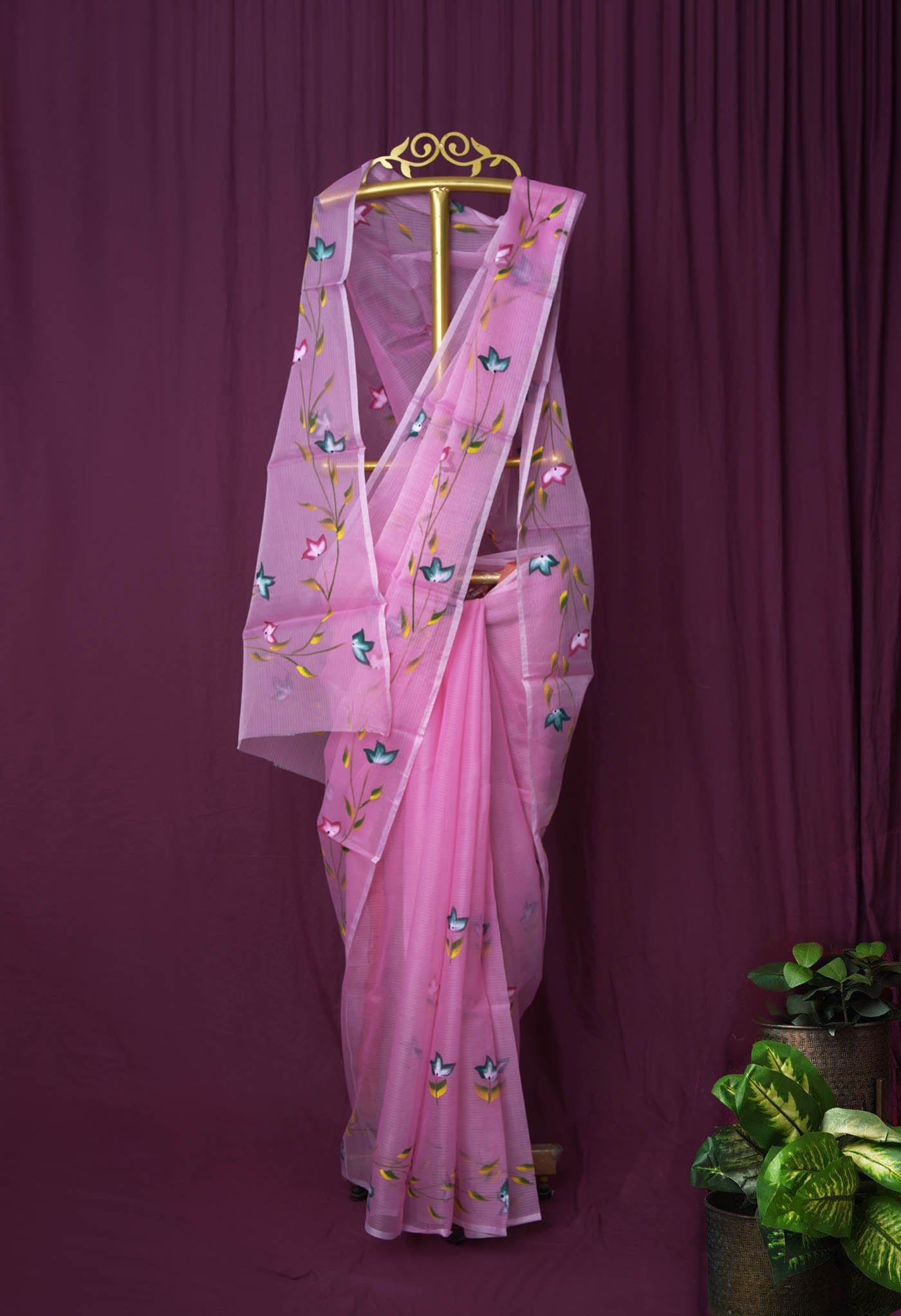 Pink Pure Hand Painted Doria Kota Saree-UNM83104