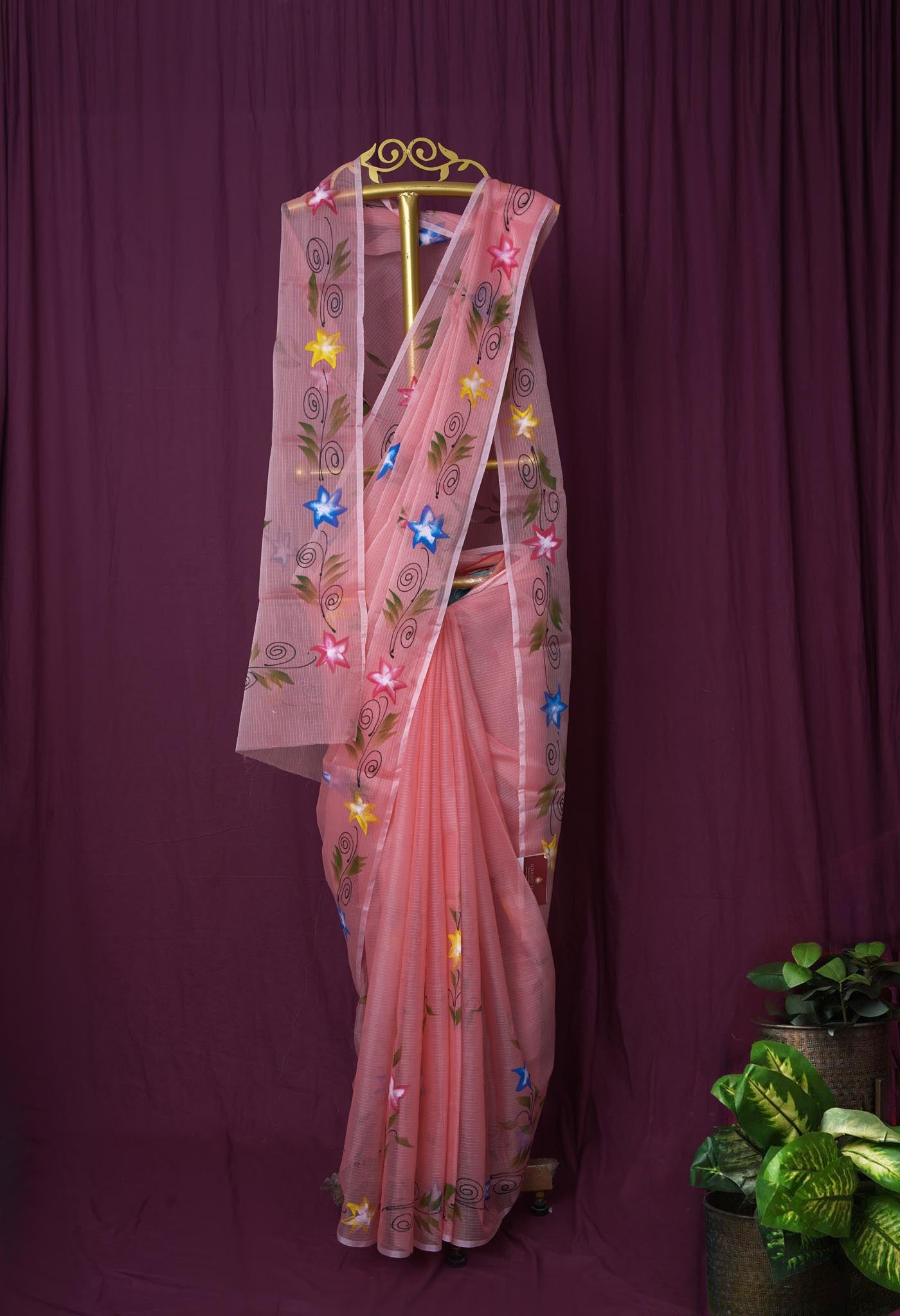 Orange Pure Hand Painted Doria Kota Saree-UNM83105