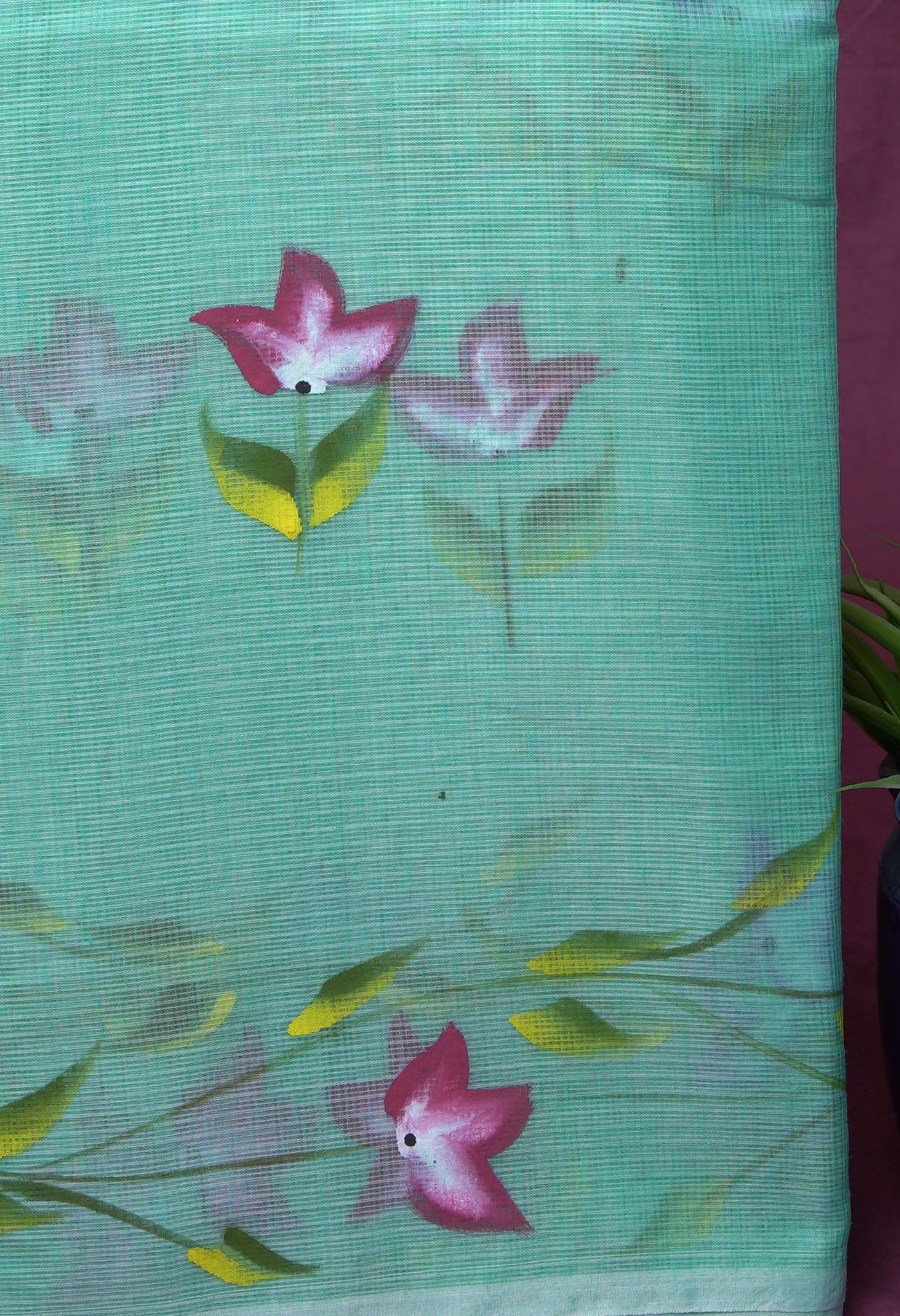 Turquoise Blue Pure Hand Painted Doria Kota Saree-UNM83106