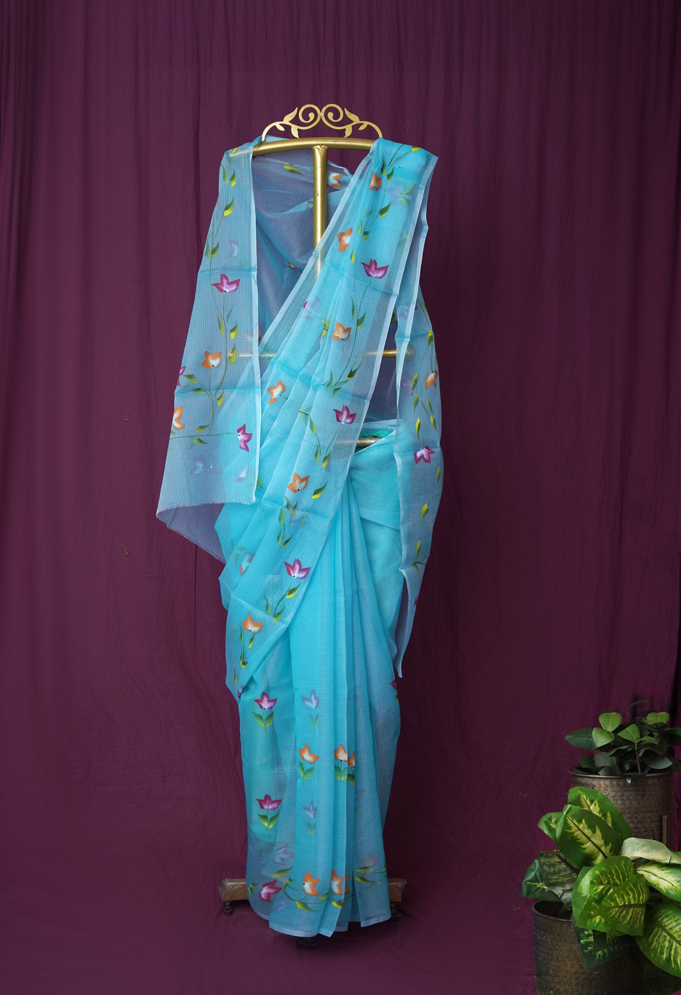 Blue Pure Hand Painted Doria Kota Saree-UNM83108