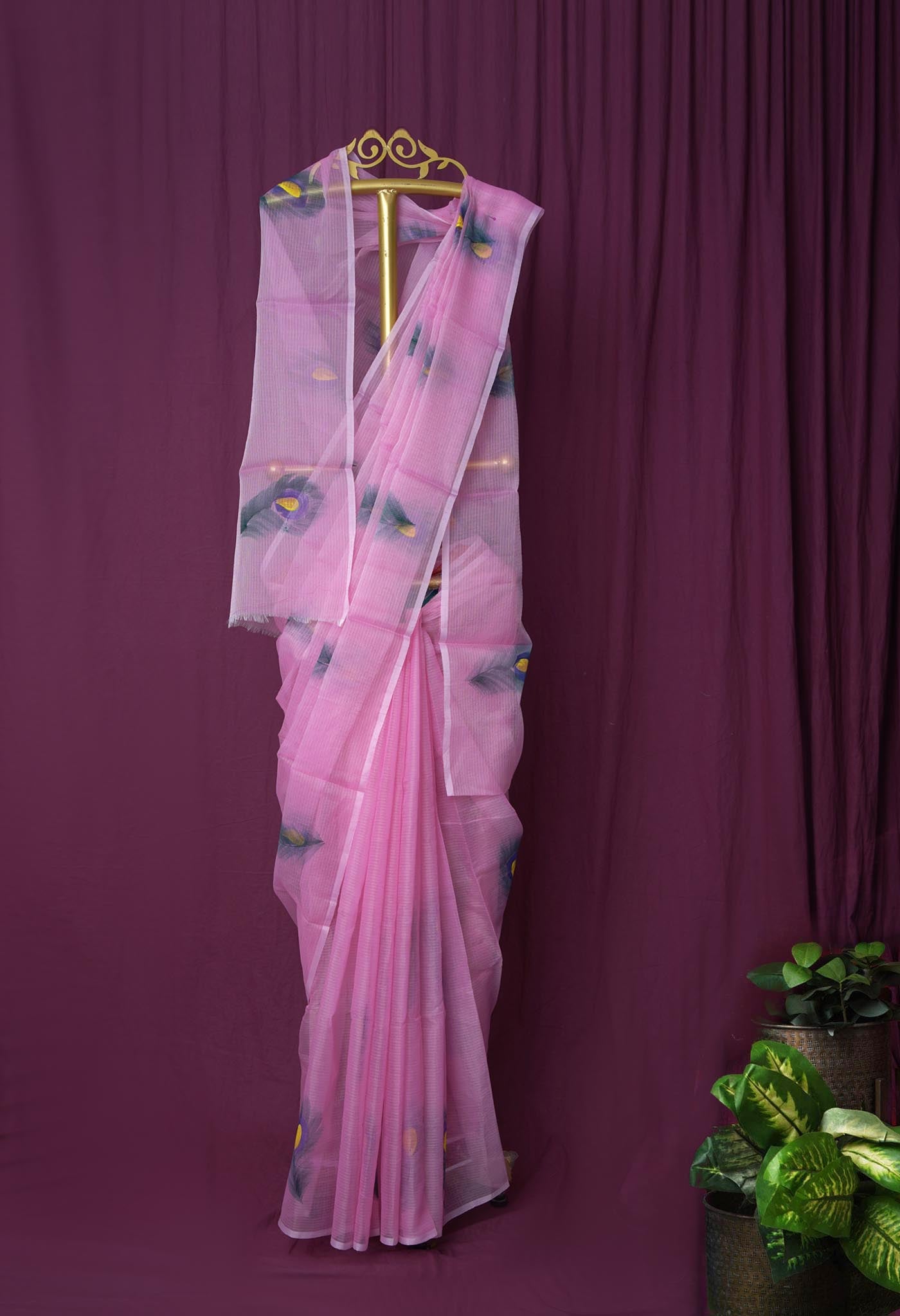 Pink Pure Hand Painted Doria Kota Saree-UNM83110