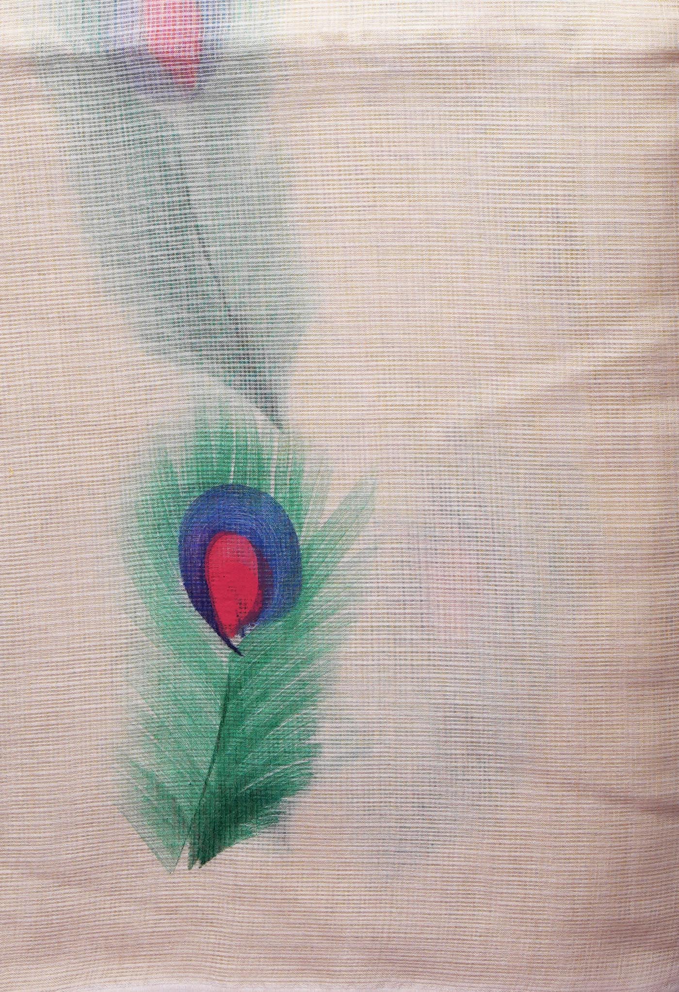 Cream Pure Hand Painted Doria Kota Saree-UNM83112