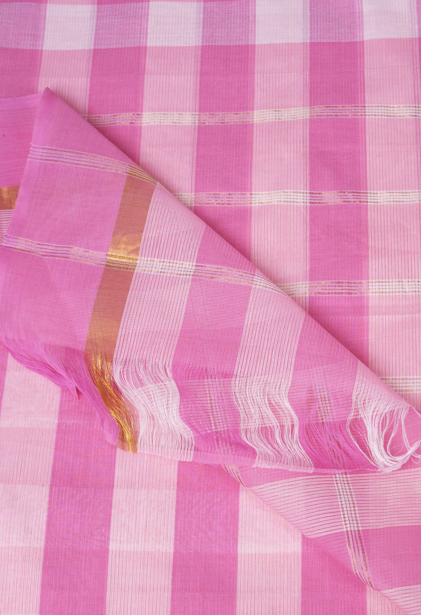 Pink-White Pure Woven Checks Pavani Mangalgiri Cotton Saree-UNM83154