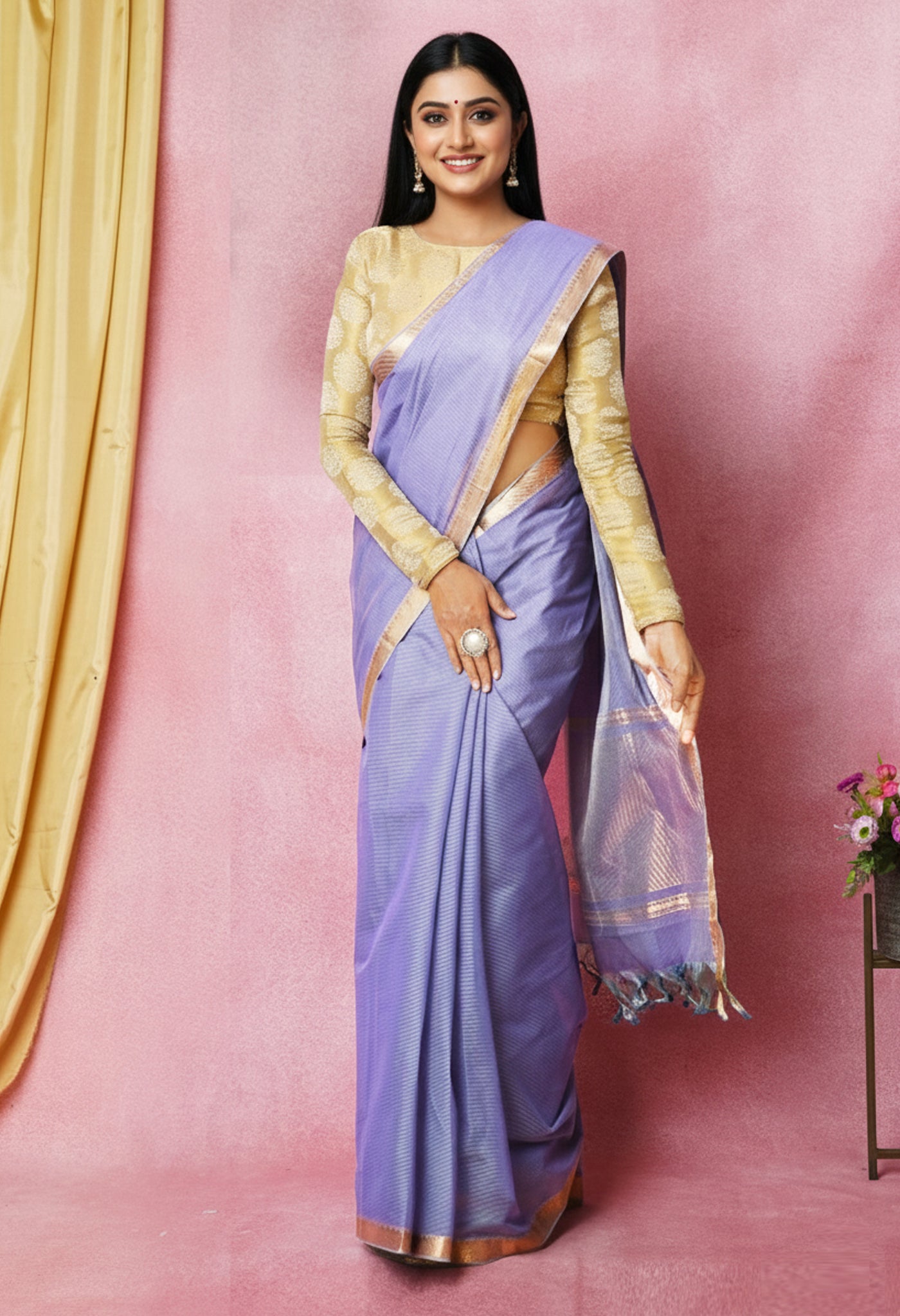 Lavender Pure Plain Pavani Mangalgiri Cotton Saree-UNM83167