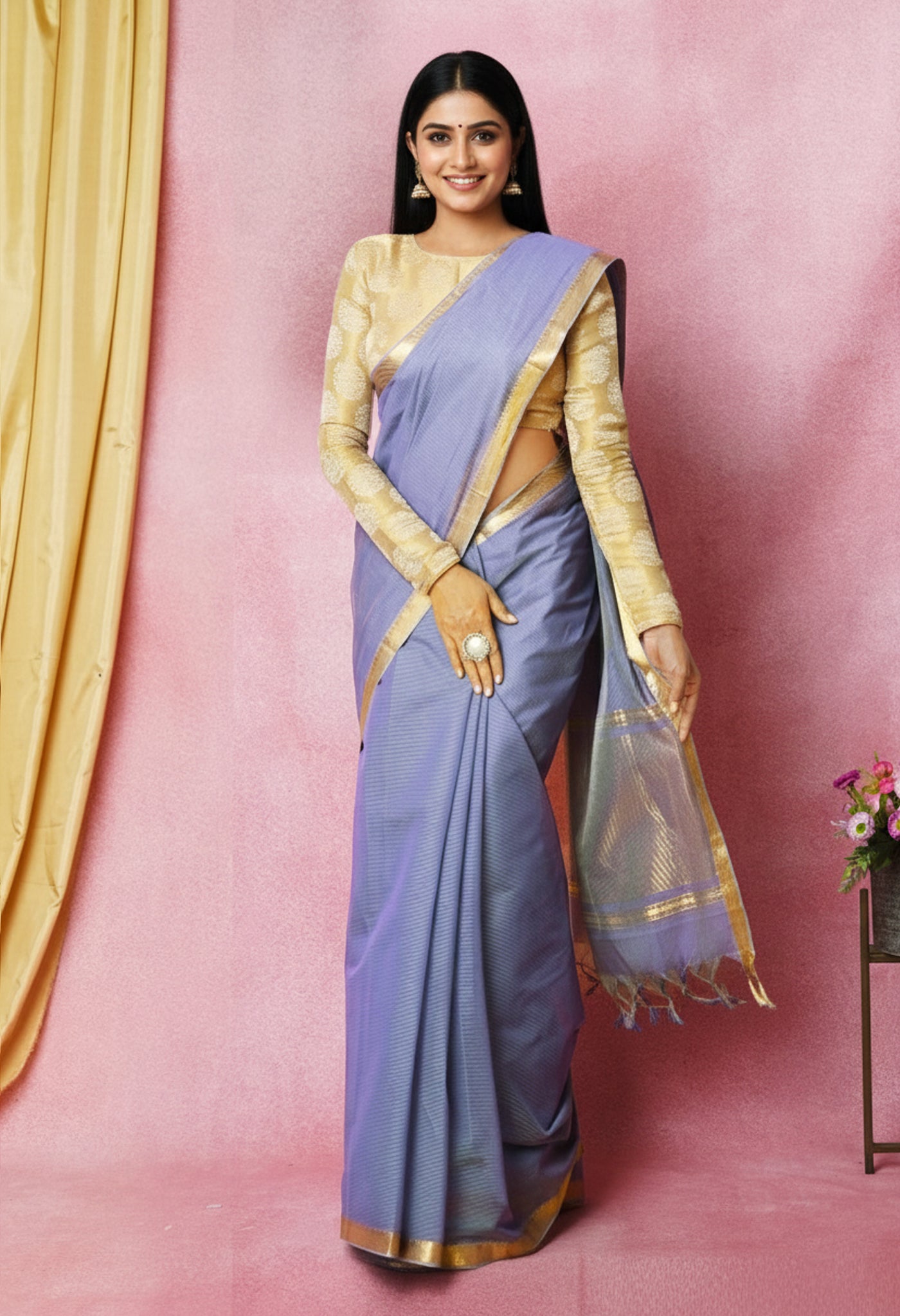Blue Pure Plain Pavani Mangalgiri Cotton Saree-UNM83168
