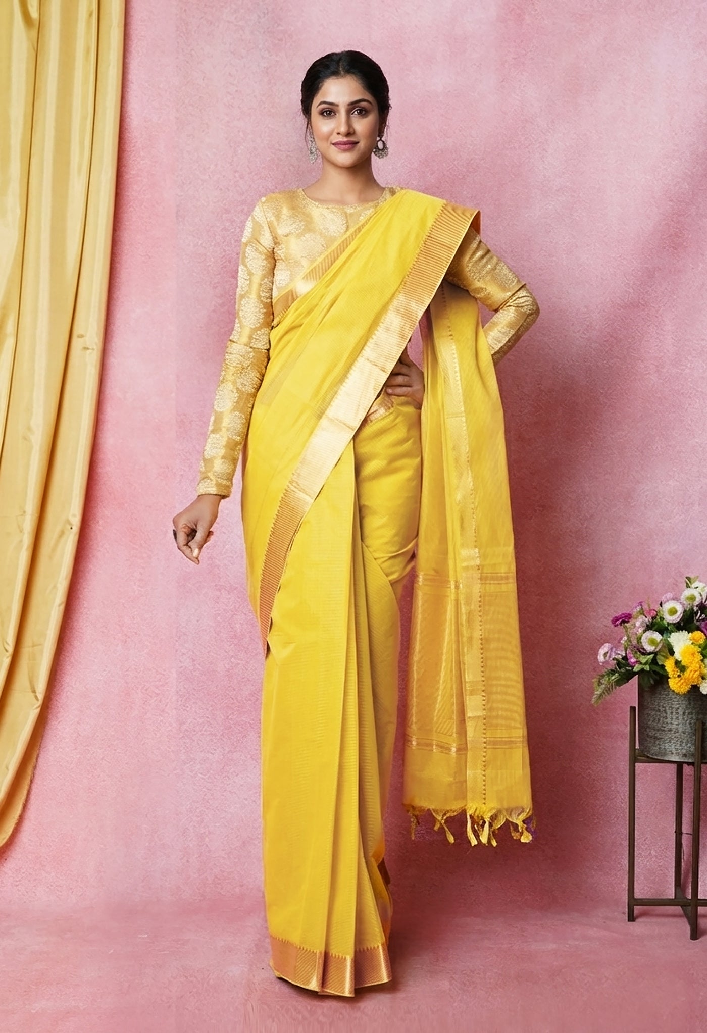 Cream Pure Plain Pavani Mangalgiri Cotton Saree-UNM83177