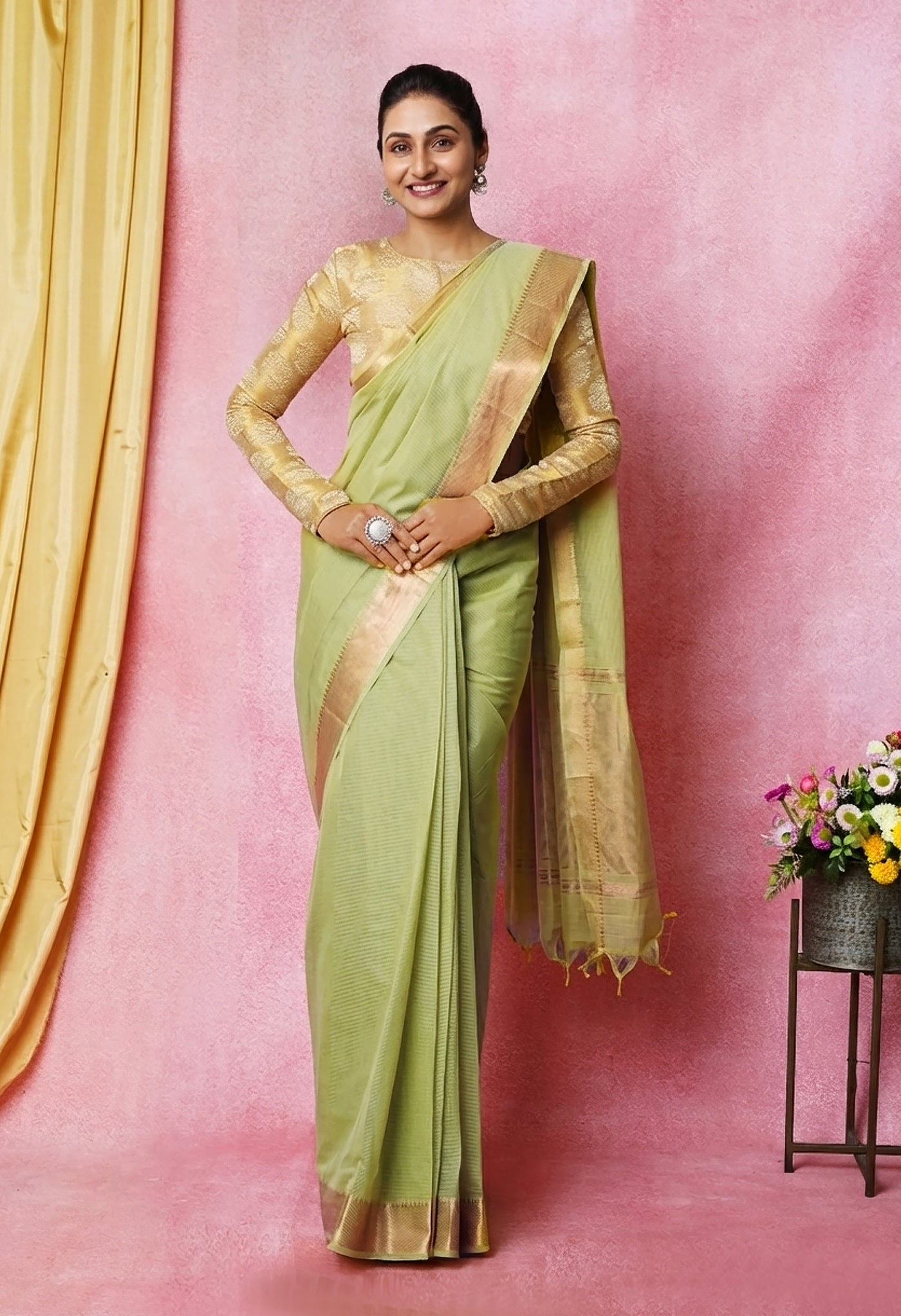 Green Pure Plain Pavani Mangalgiri Cotton Saree-UNM83181
