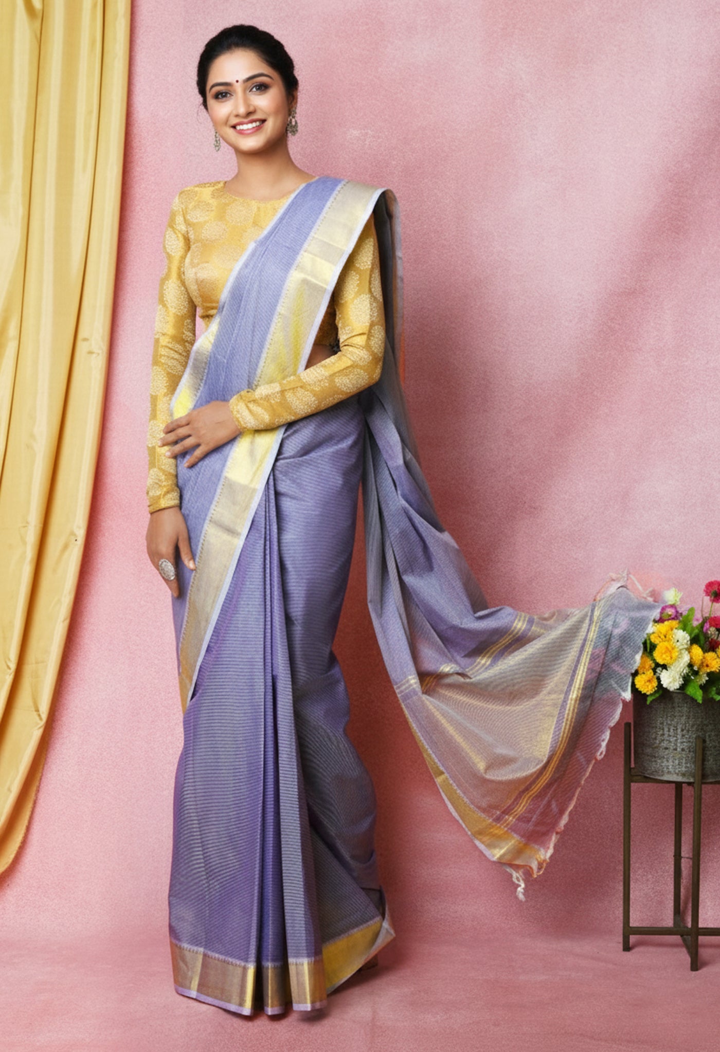 Lavender Pure Plain Pavani Mangalgiri Cotton Saree-UNM83183