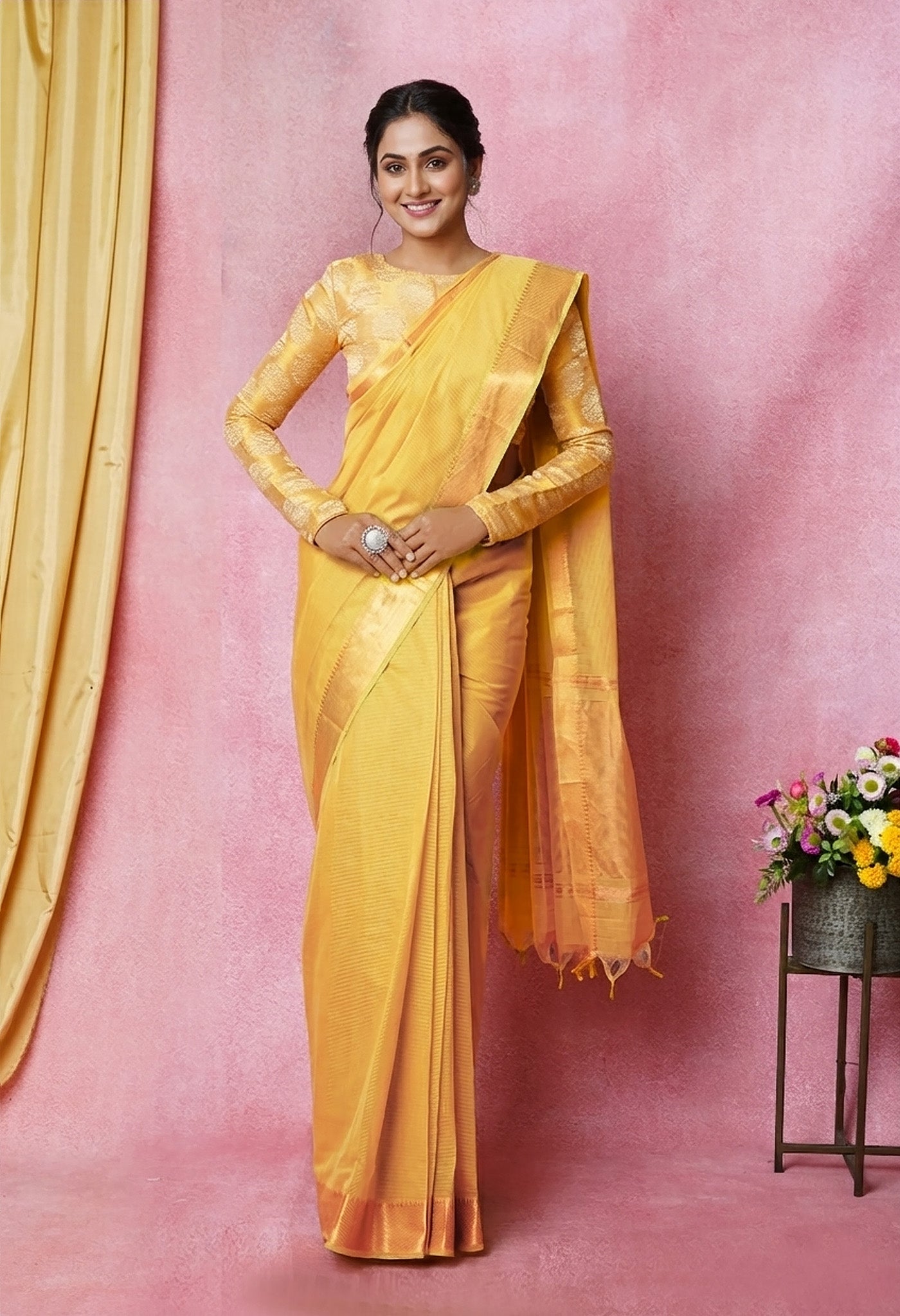 Beige Pure Plain Pavani Mangalgiri Cotton Saree-UNM83185