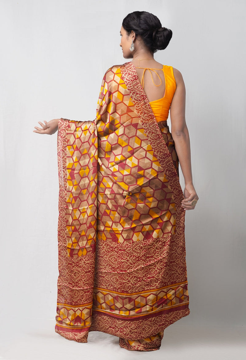 Online Shopping for Cream  Chiffon Soft Silk Saree with Fancy/Ethnic Prints from Punjab at Unnatisilks.comIndia
