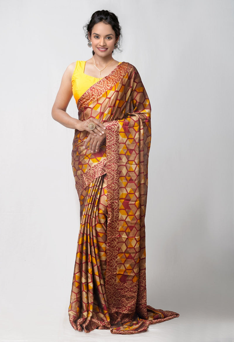 Online Shopping for Cream  Chiffon Soft Silk Saree with Fancy/Ethnic Prints from Punjab at Unnatisilks.comIndia
