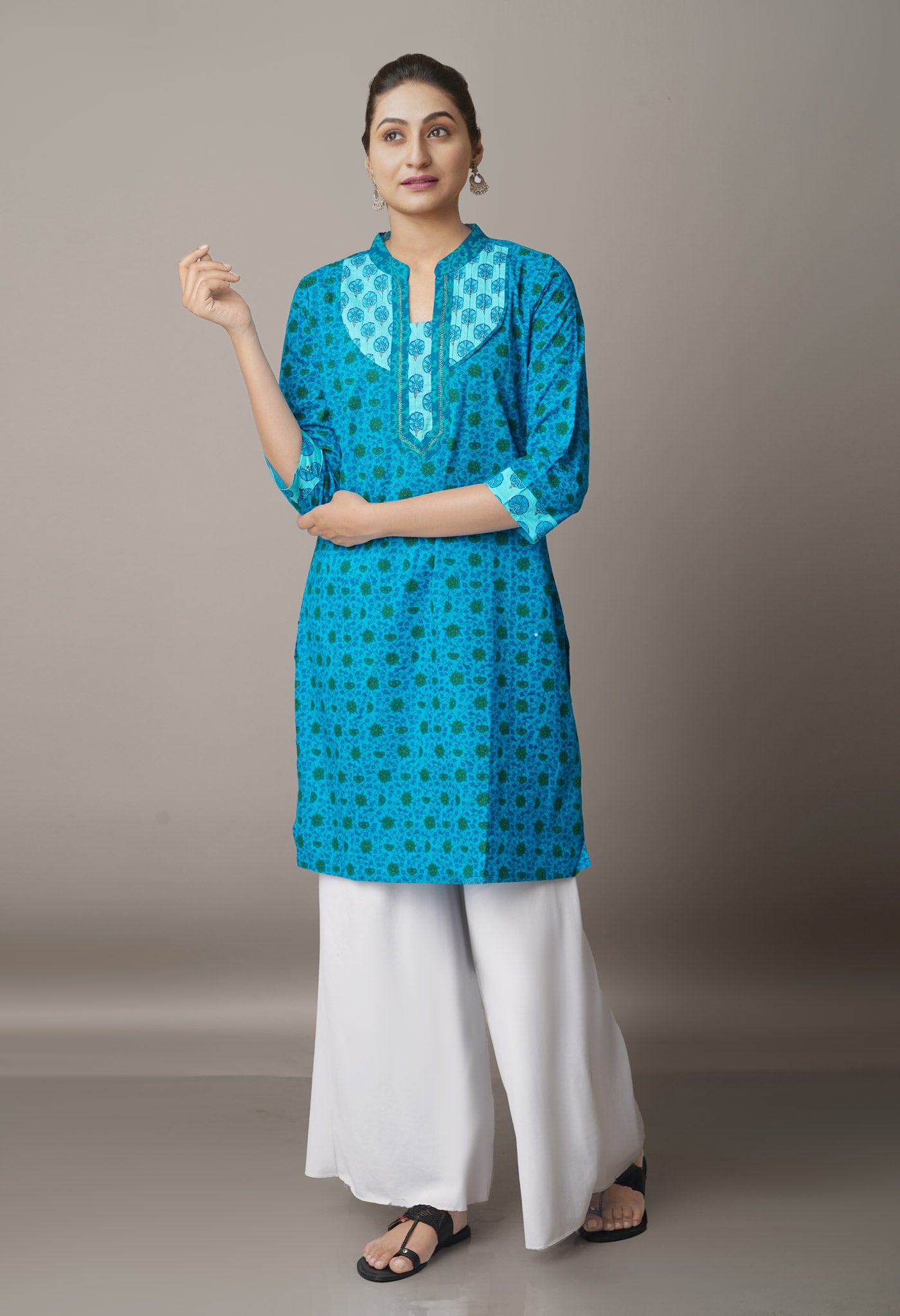 PKK1532-Sloka Weaves Blue Rajasthani Cotton Kurti