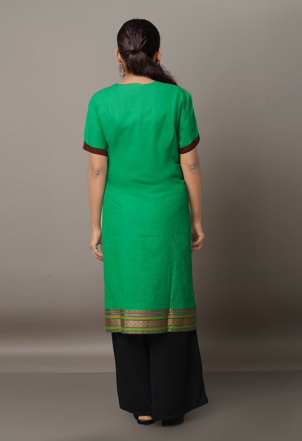 PKK1570-Sloka Weaves Green Pure Mangalagiri Cotton Kurti