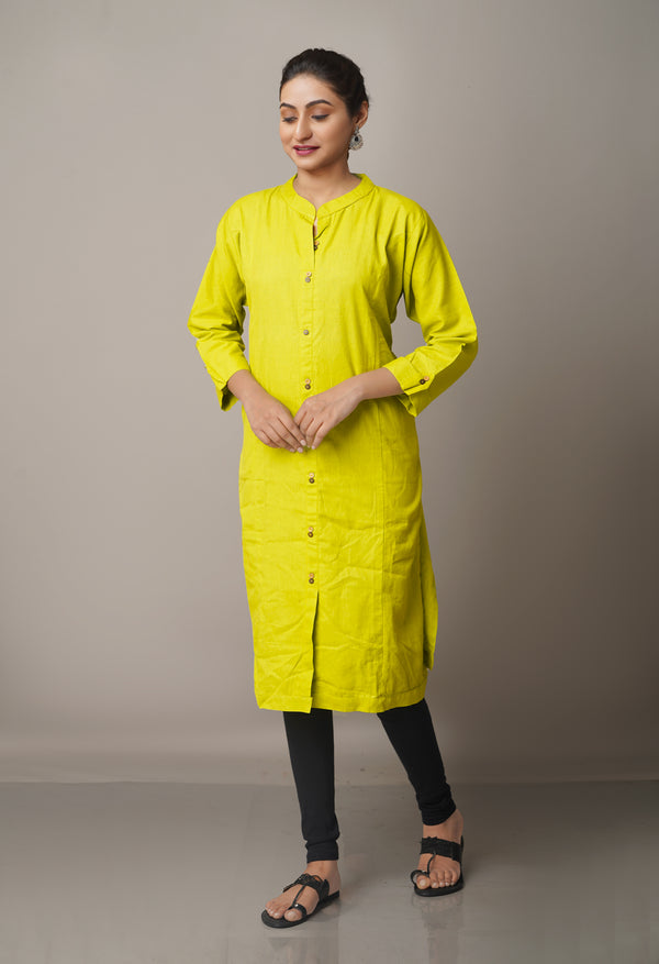 PKK1614-Green Pure Khadi Cotton A-Line Kurta
