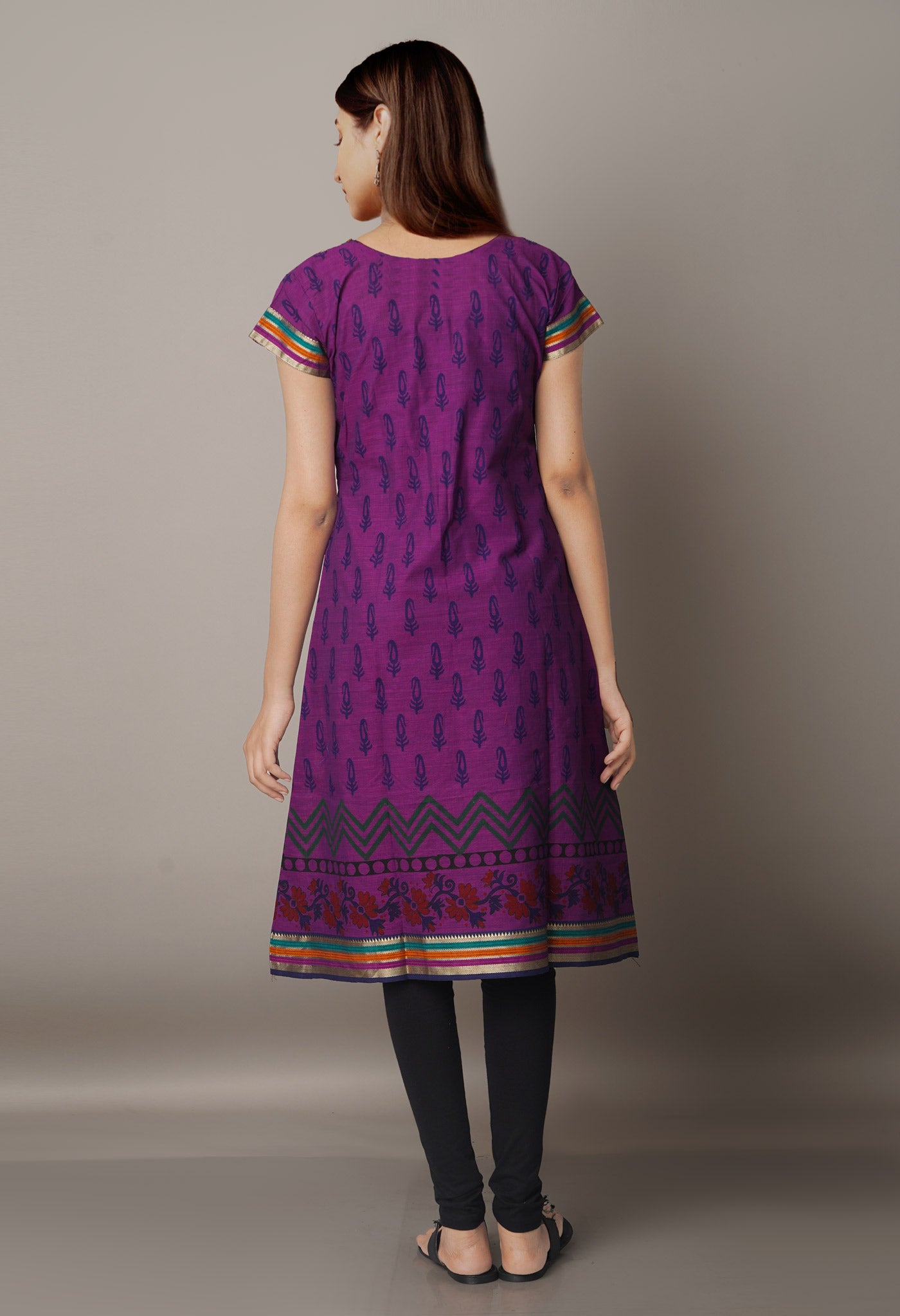 Purple Pure Block Printed Cotton Kurta-PKK1635-M