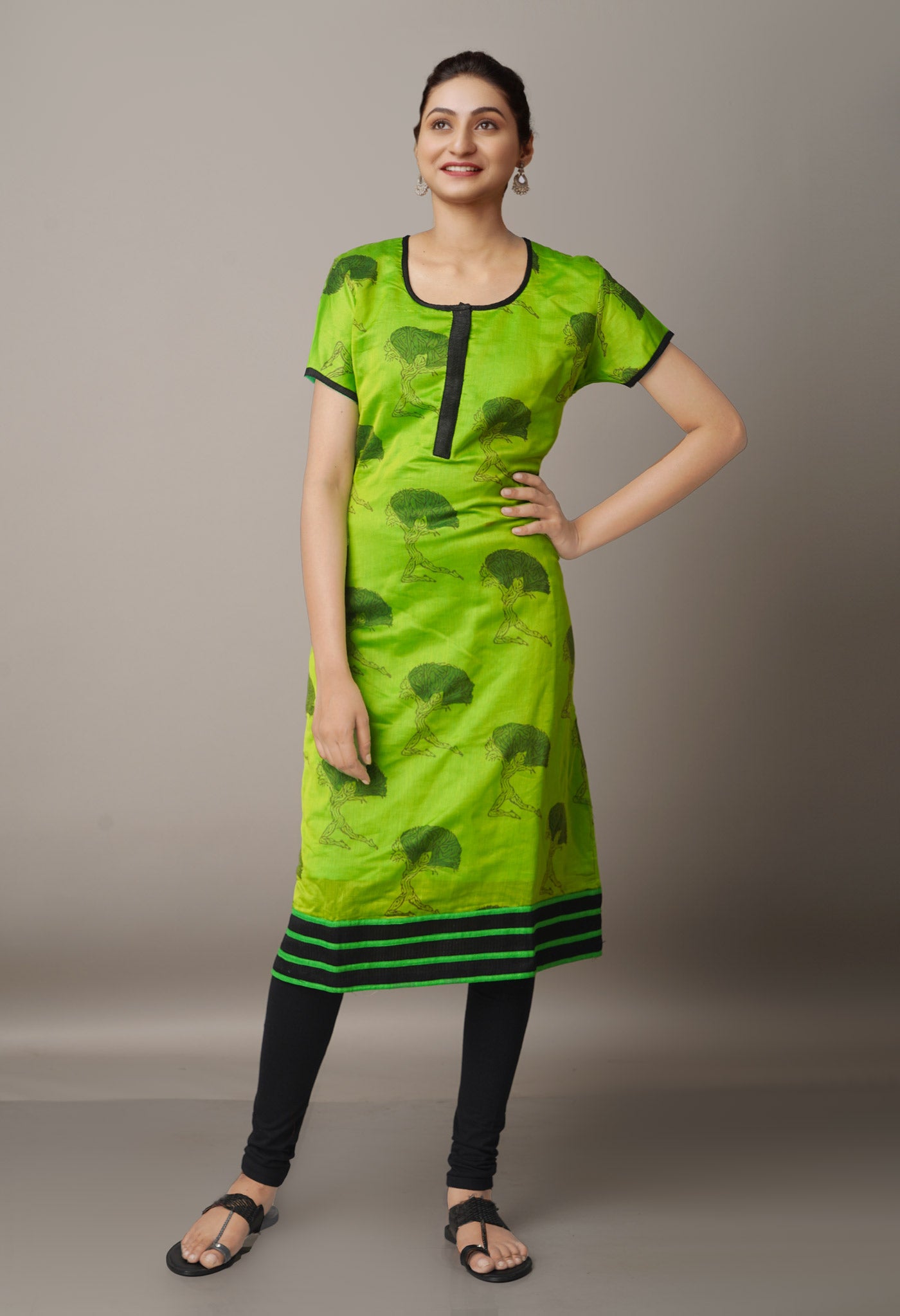 Pear Green Orange Hand Embroidered South Handloom Cotton Kurta - K164F –  InduBindu