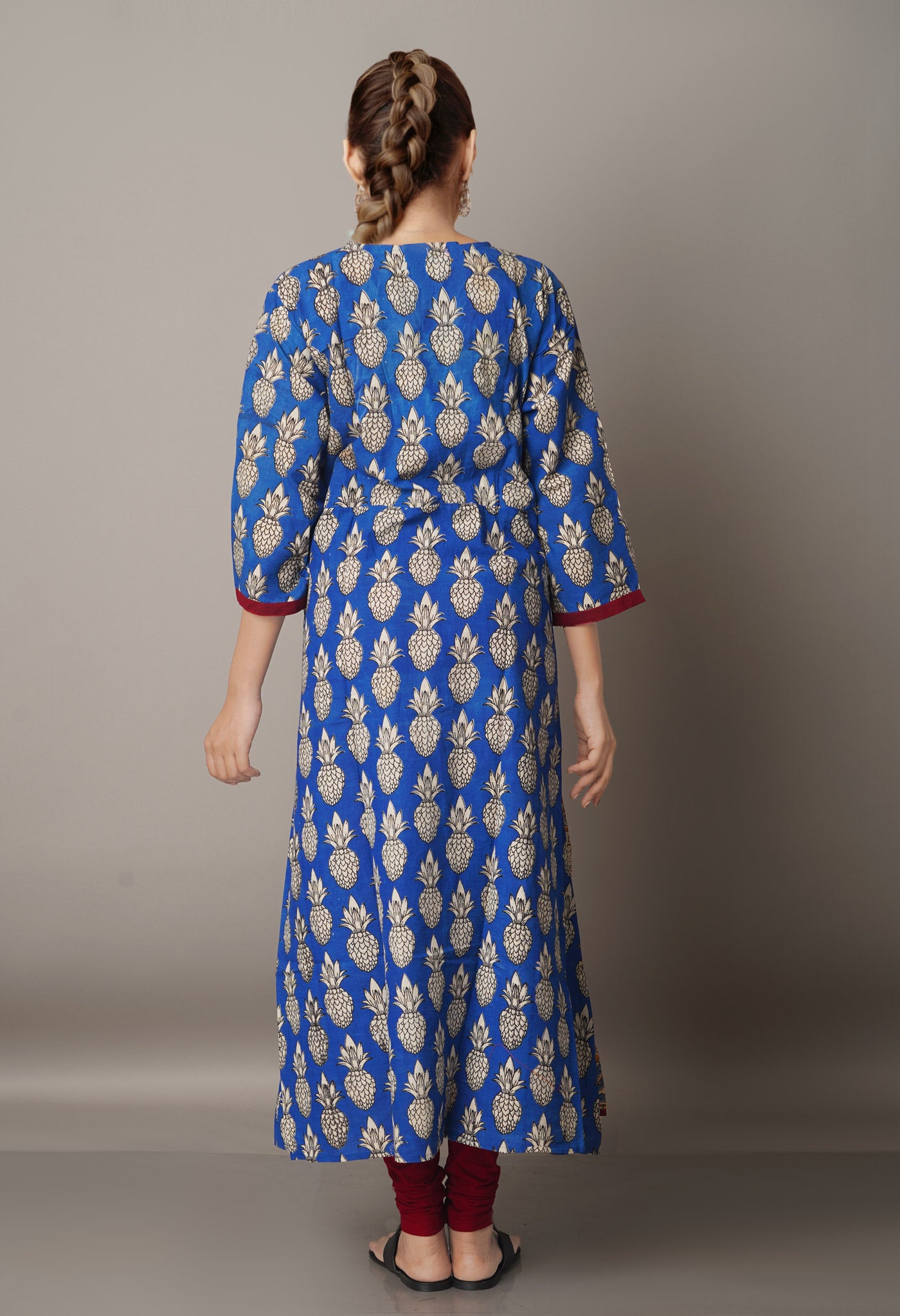 PKK1755-Cream-Blue Pure Kalamkari Cotton Long Kurta