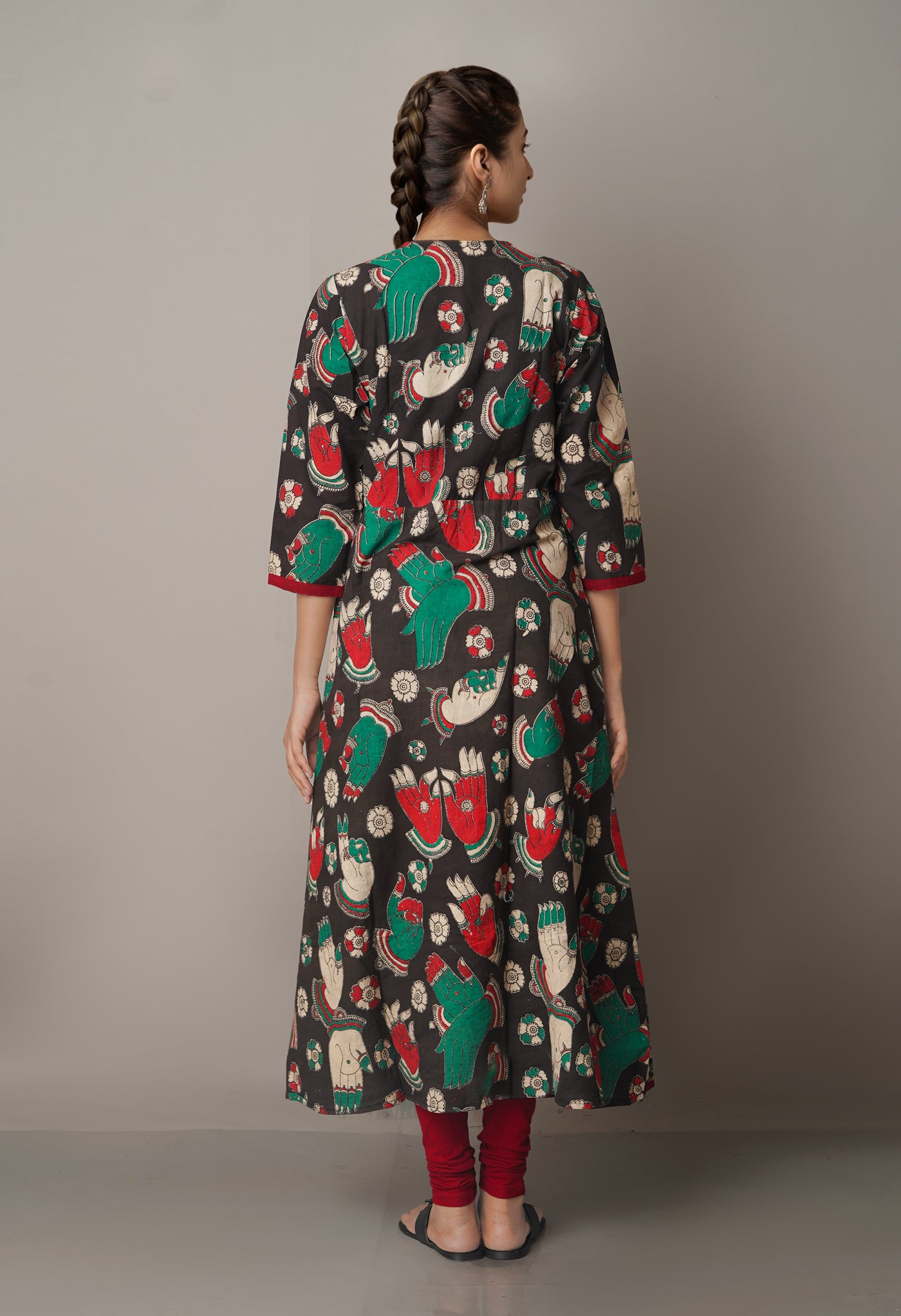 Black Pure Kalamkari Cotton Long Kurta-PKK1758