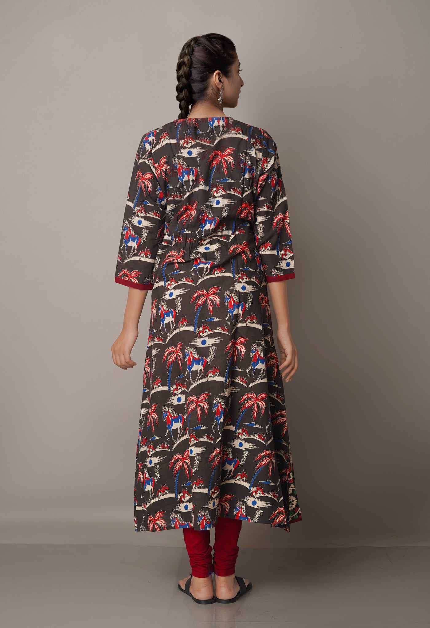 Black Pure Kalamkari Cotton Long Kurta-PKK1759