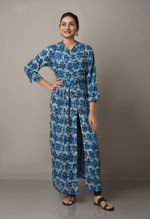 Grey Printed  Rayon Silk Anarkali Kurta-PKK1817