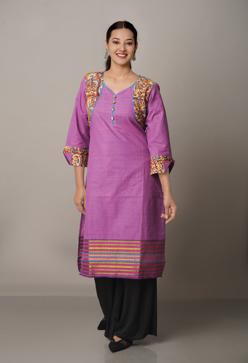PKK470-Pracheen Kala purple Venkatagiri cotton Kurta