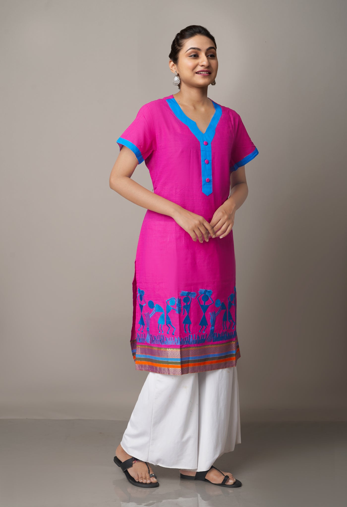 PKK749-Pracheen kala pink Mangalagiri cotton kurti