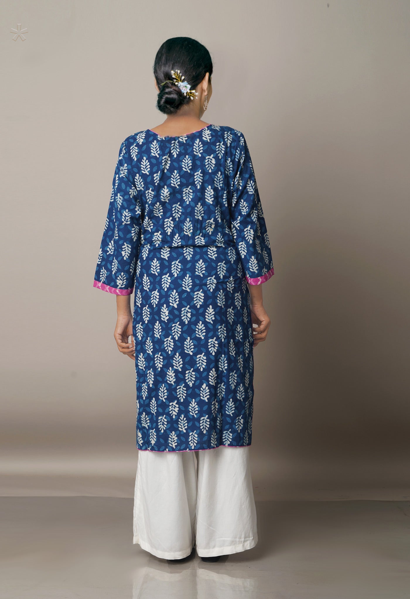 Navy Blue Cotton Dabu Printed Kurta-PKK1447