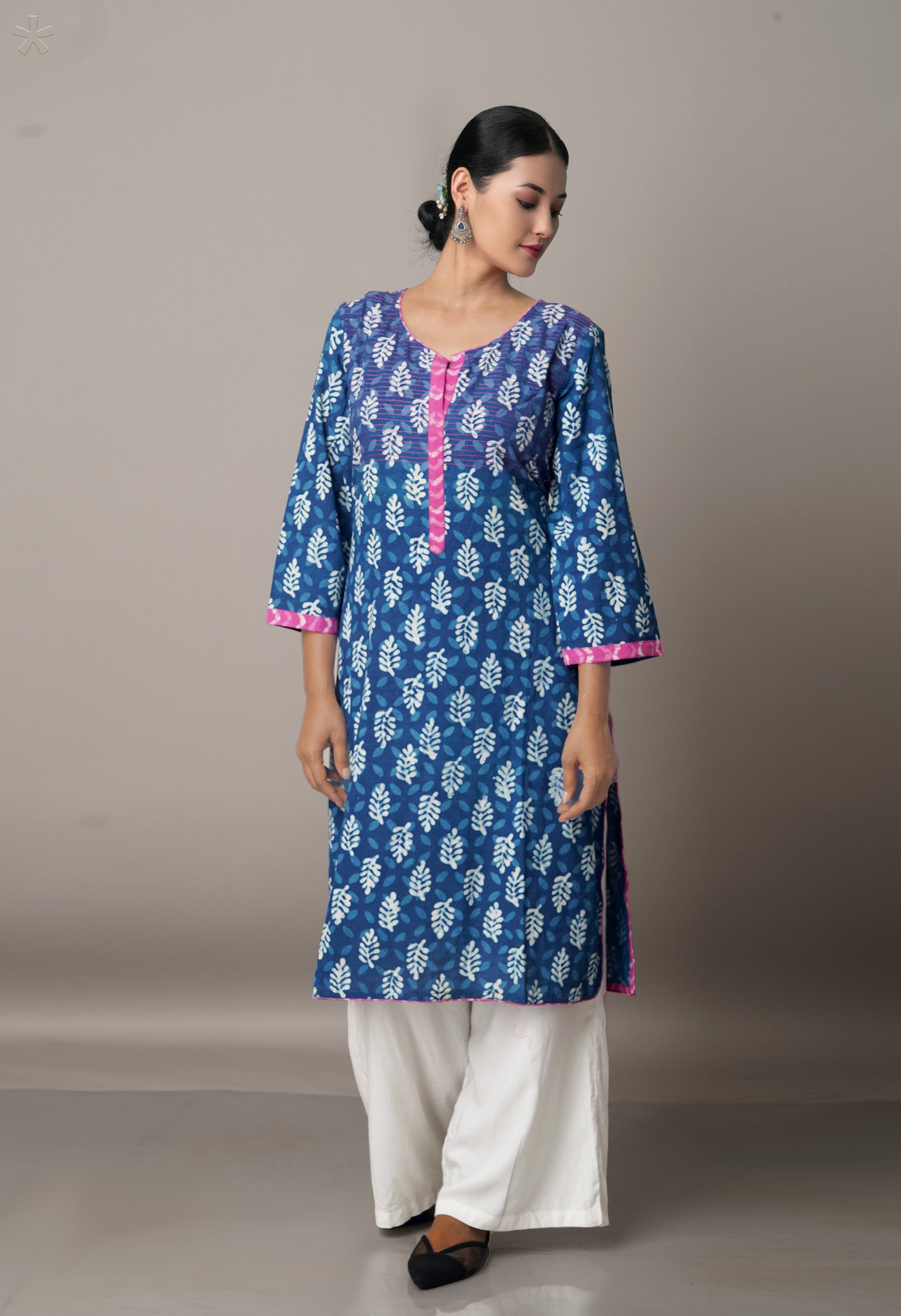 Navy Blue Cotton Dabu Printed Kurta-PKK1447