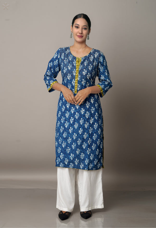 Blue Cotton Dabu Printed Kurta-PKK1451