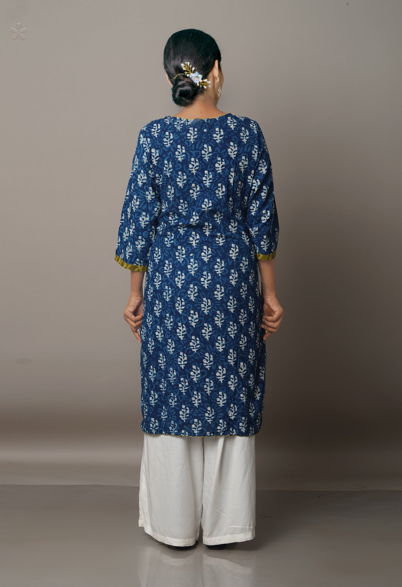 Blue Cotton Dabu Printed Kurta-PKK1451