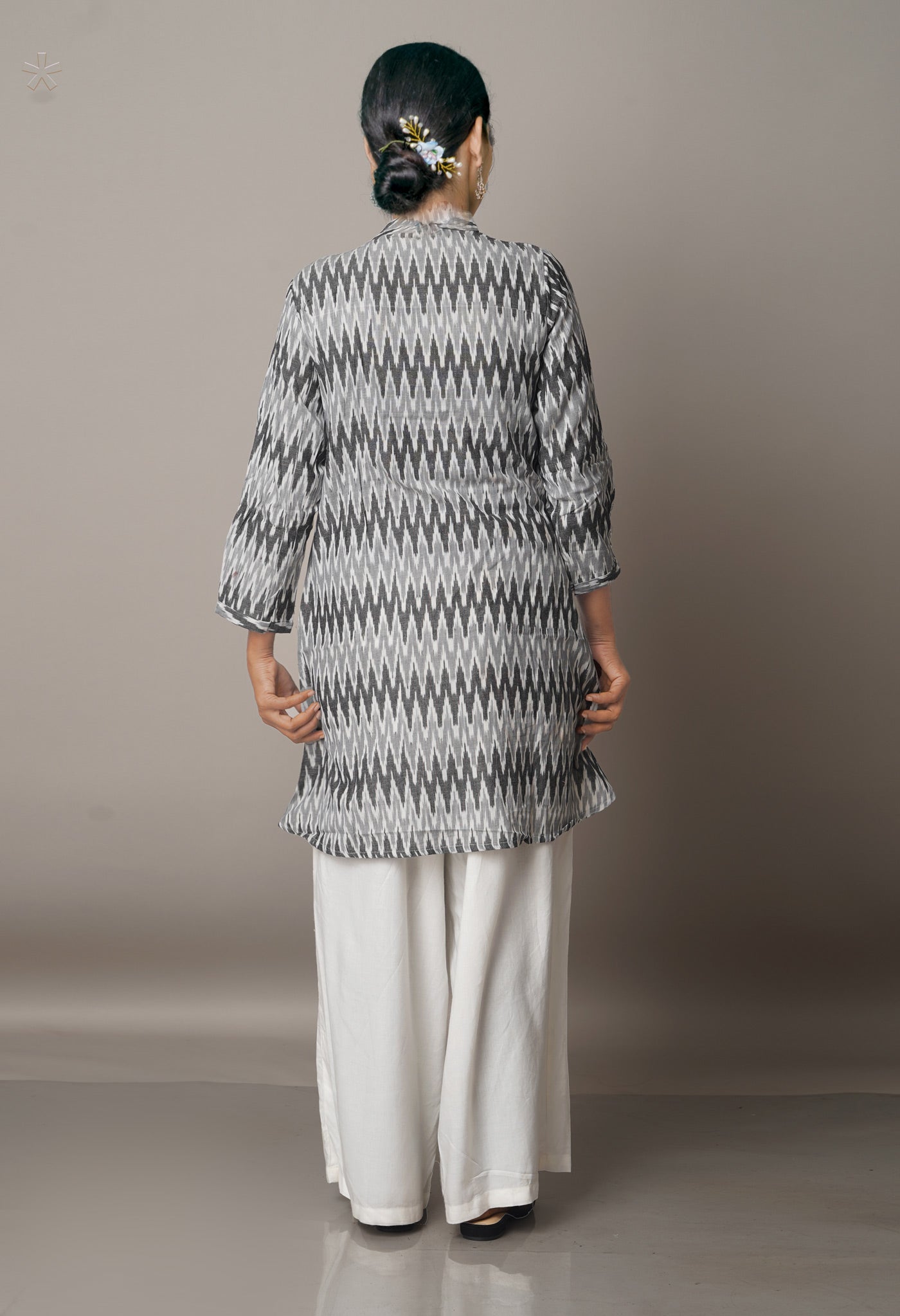 Grey Pure Handloom Pochampally Cotton Kurti-PKK1738