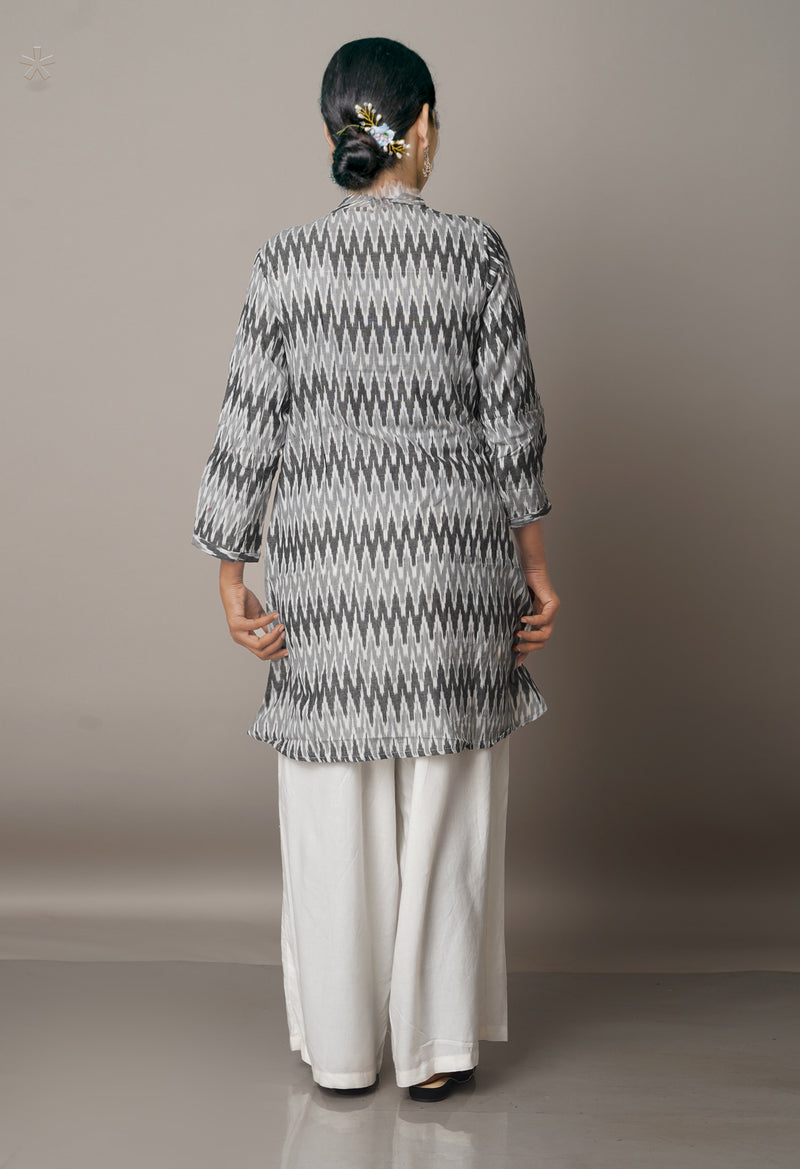 Grey Pure Handloom Pochampally Cotton Kurti-PKK1738