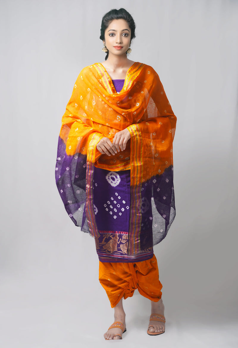 Unstitched Red-Green Pure Bandhani Cotton Salwar Kameez –PR8826
