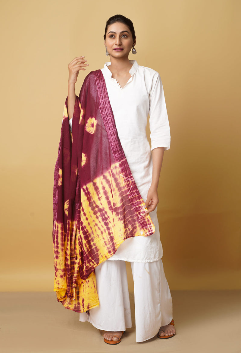 Dark Purple Pure Tie- Dye Shibori Cotton Dupatta- UDS3481