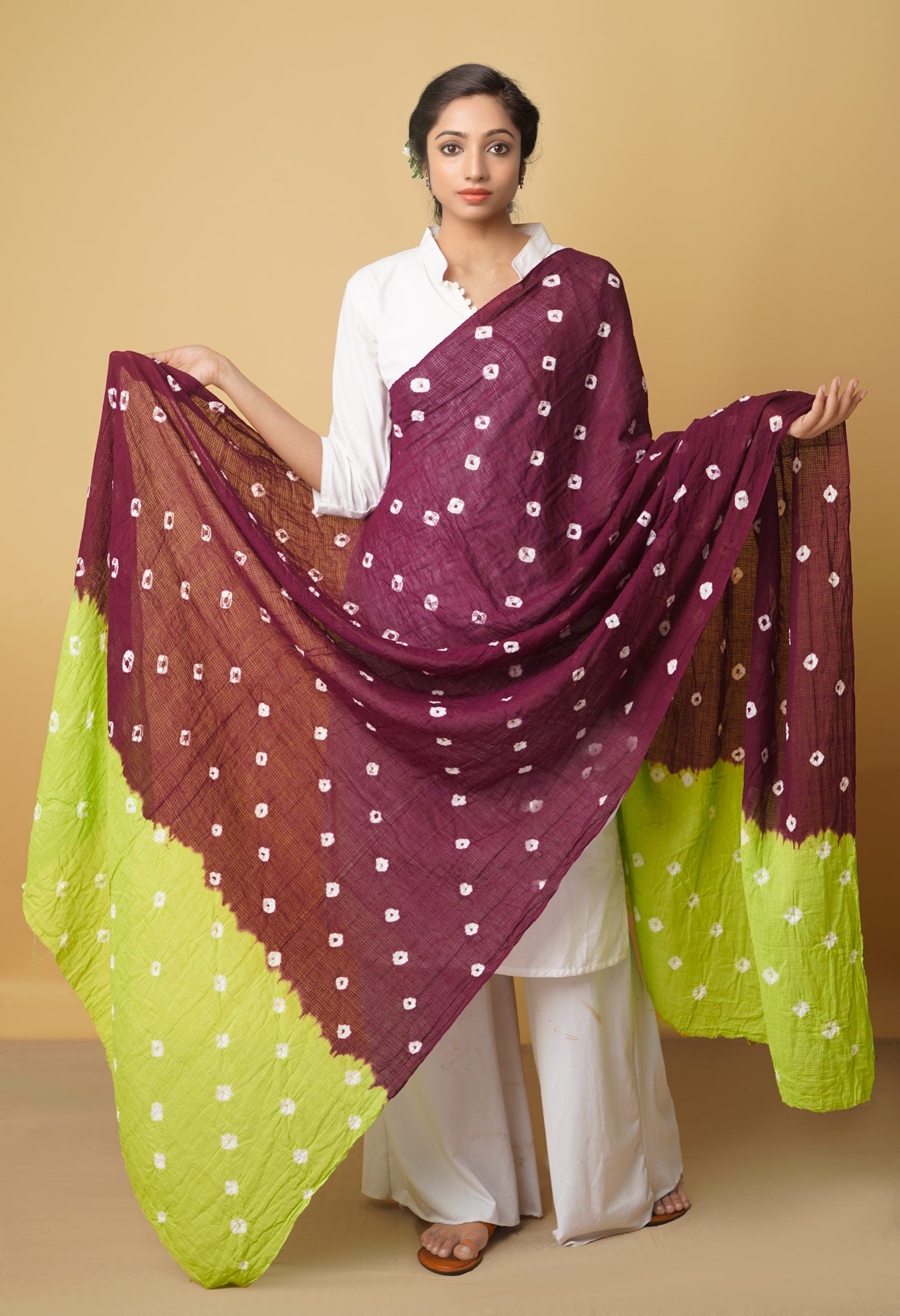 Dark Purple Pure Tie- Dye Shibori Kota Cotton Dupatta- UDS3523