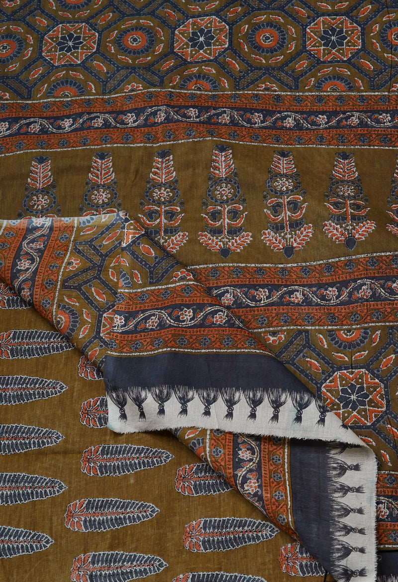 Brown Pure Block Printed Superfine Krisha Cotton Saree-UNM61722