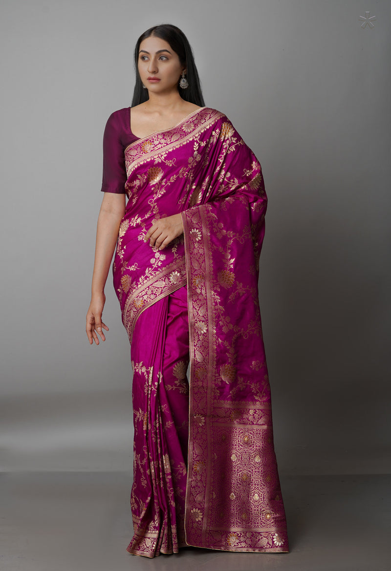 Purple  Banarasi Silk Saree-UNM62292