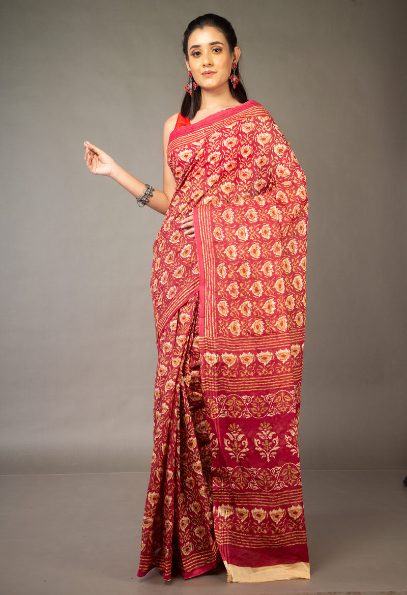 Pink Pure Kota With Graffiti Prints Cotton Saree