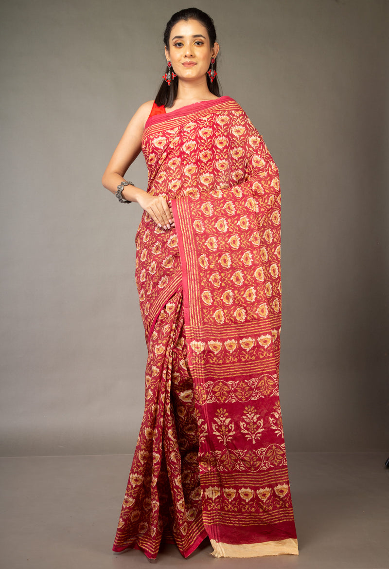 Pink Pure Kota With Graffiti Prints Cotton Saree