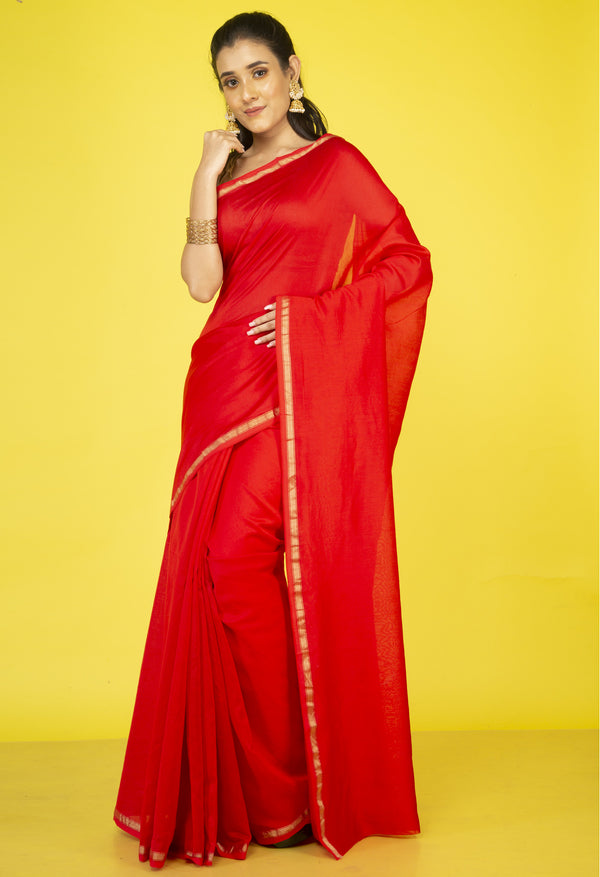 Red Pure Chanderi Sico Saree-UNM63010