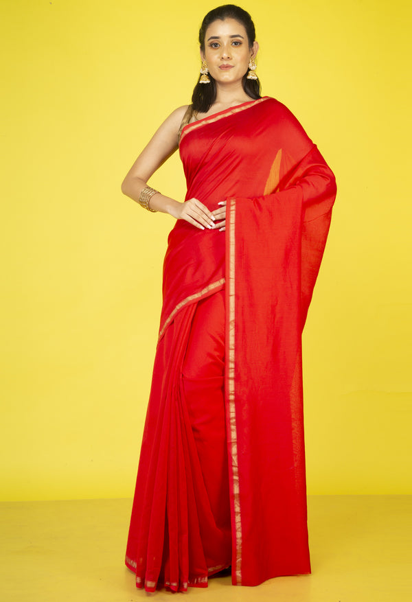 Red Pure Chanderi Sico Saree-UNM63010